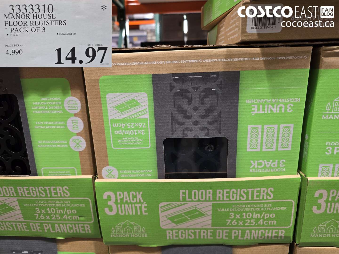 3333310 MANOR HOUSE FLOOR REGISTERS PACK OF 3 $14.97