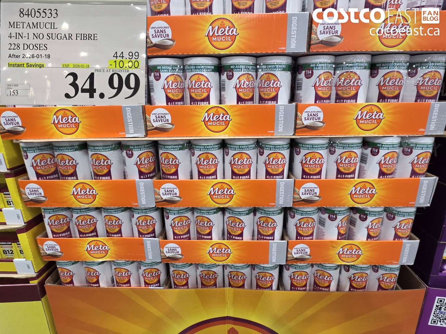 8405533 METAMUCIL 4-IN-1 NO SUGAR FIBER 228 DOSES ($10.00 INSTANT SAVINGS EXPIRES ON 2026-01-18) $34.99