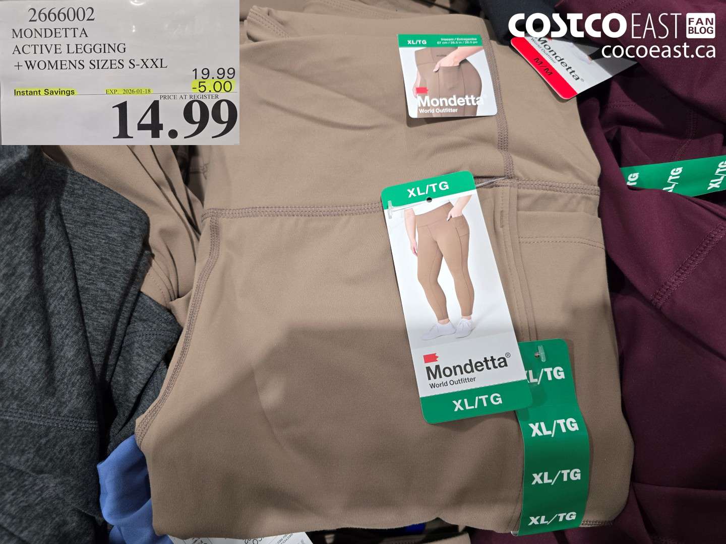 2666002 MONDETTA ACTIVE LEGGING + WOMENS SIZES S-XXL ($5.00 INSTANT SAVINGS EXPIRES ON 2026-01-18) $14.99