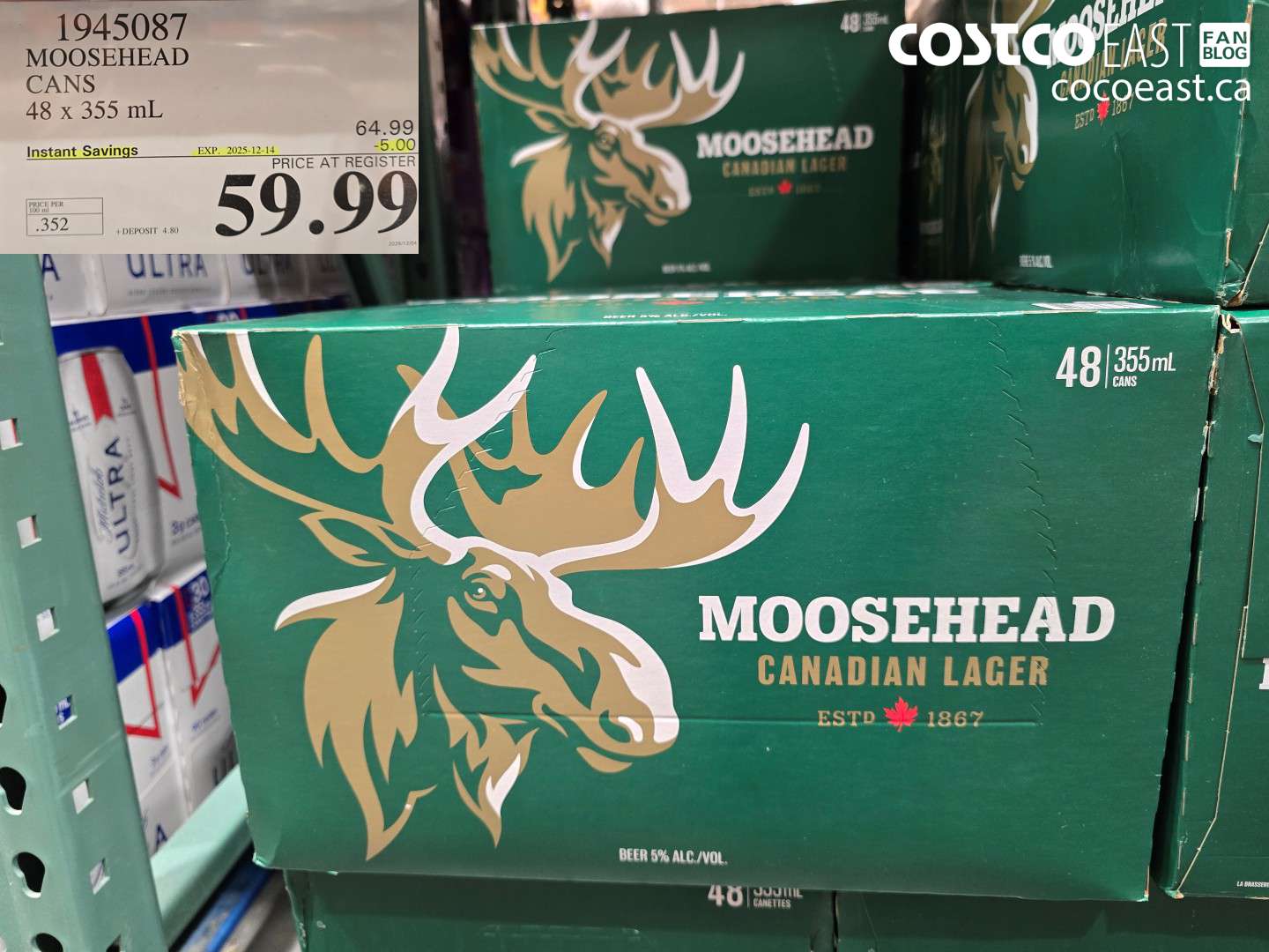 1945087 MOOSEHEAD CANS 48 x 355 mL ($5.00 INSTANT SAVINGS EXPIRES ON 2025-12-14) $59.99