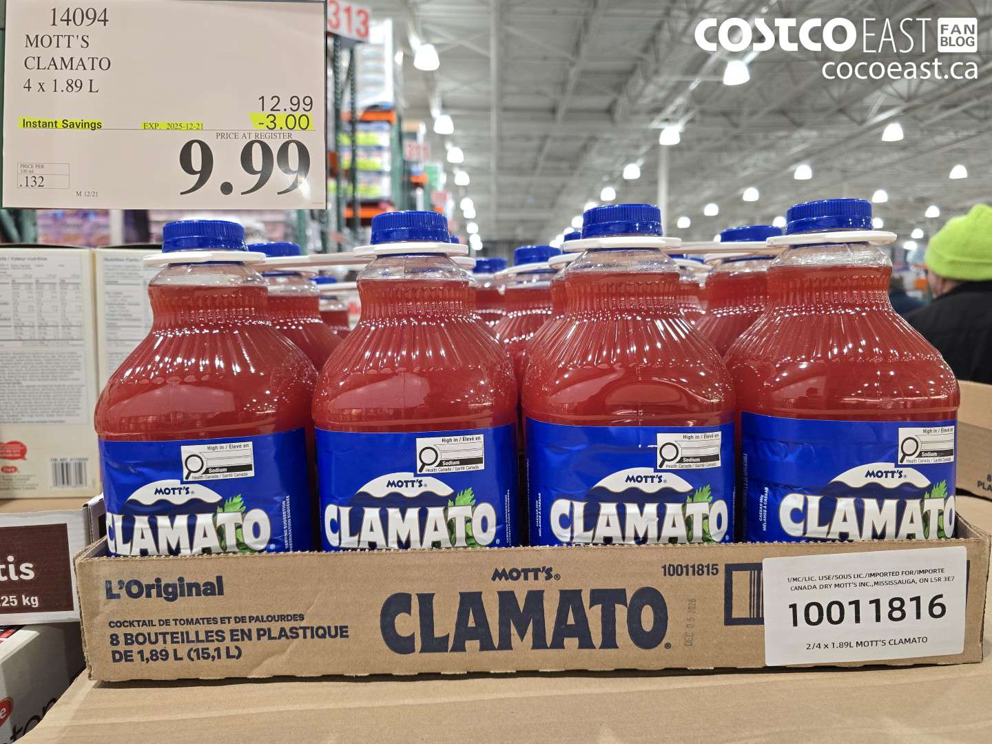 14094 MOTT'S CLAMATO 4 X 1.89 L ($3.00 INSTANT SAVINGS EXPIRES ON 2025-12-21) $9.99