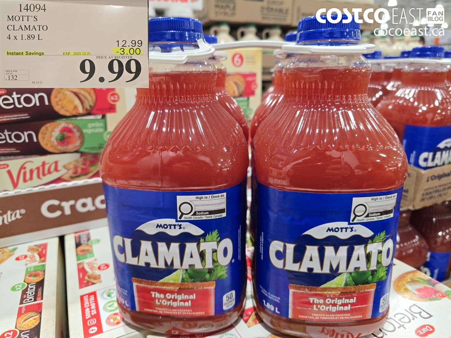 14094 MOTT'S CLAMATO 4 X 1.89 L ($3.00 INSTANT SAVINGS EXPIRES ON 2025-12-21) $9.99