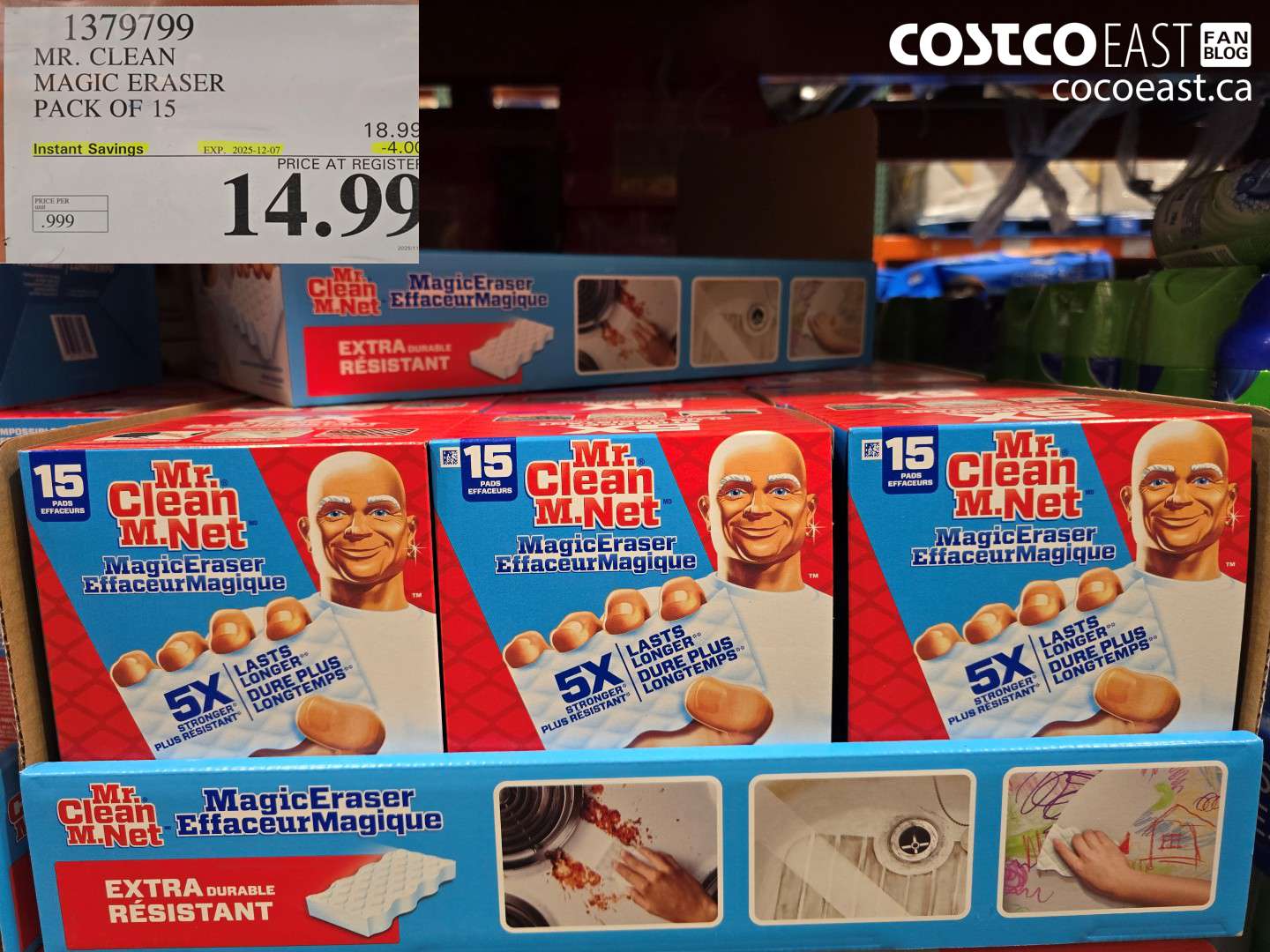 1379799 MR. CLEAN MAGIC ERASER PACK OF 15 ($4.00 INSTANT SAVINGS EXPIRES ON 2025-12-07) $14.99