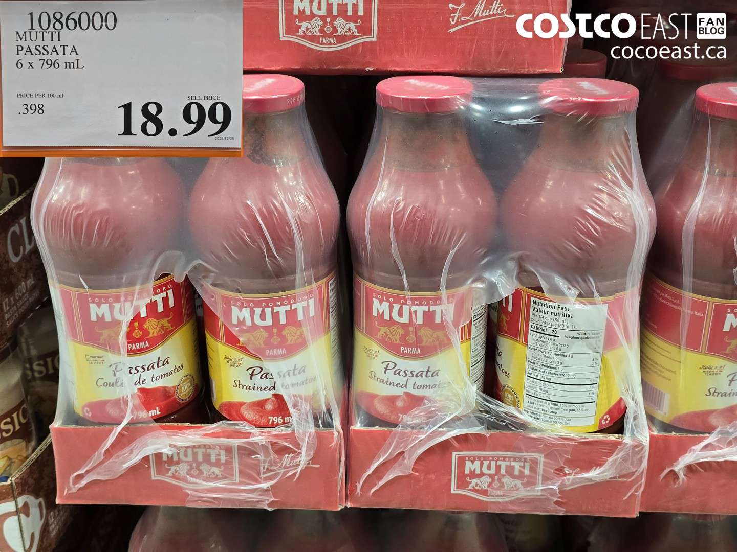 1086000 MUTTI PASSATA 6 X 796 ML $18.99