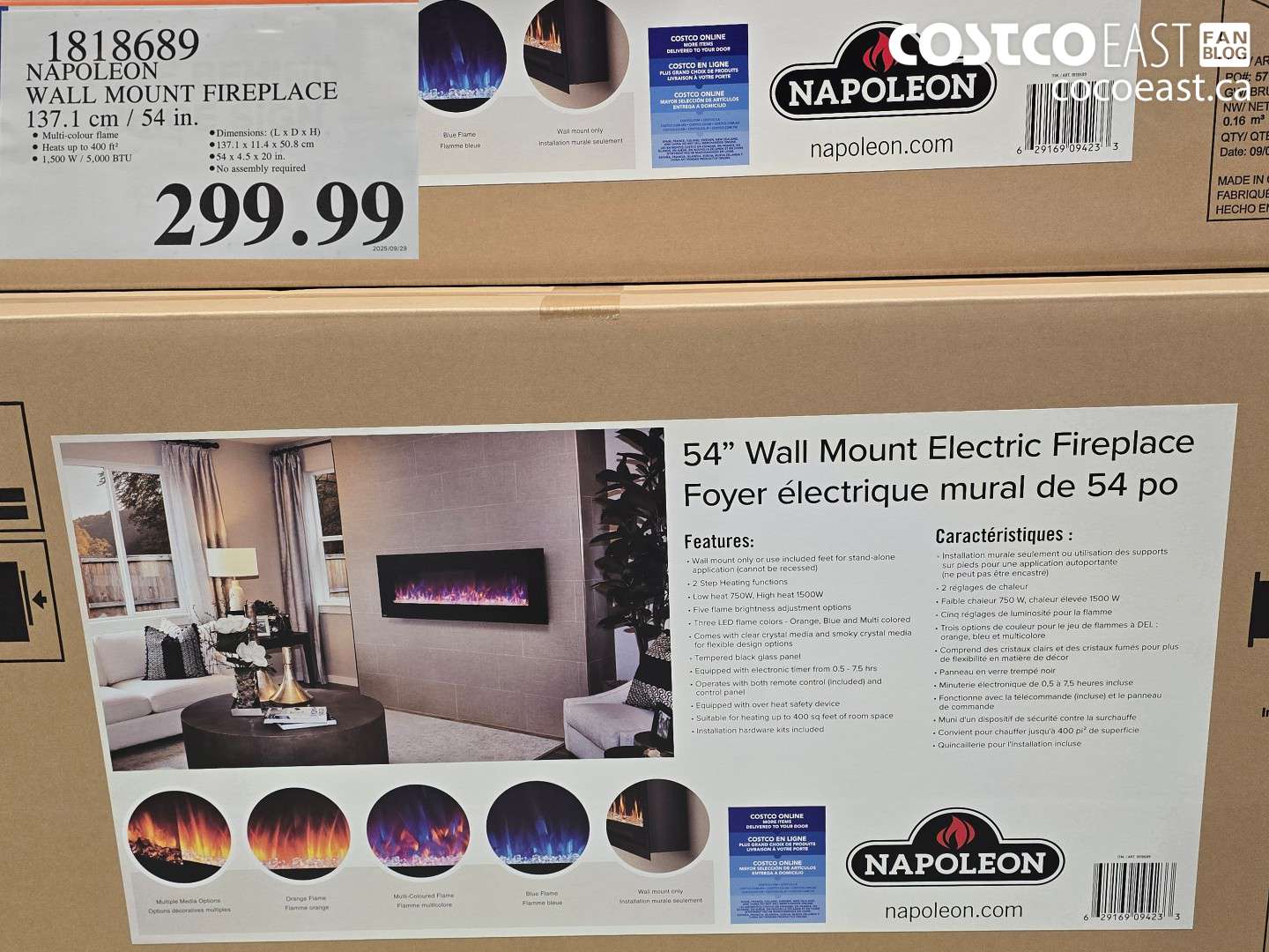 1818689 NAPOLEON WALL MOUNT FIREPLACE 137.1cm / 54in $299.99