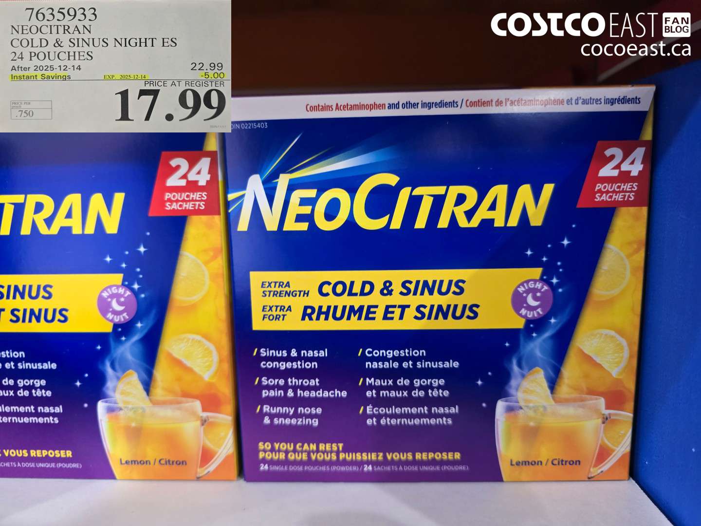 7635933 NEOCITRAN COLD & SINUS NIGHT ES 24 POUCHES ($5.00 INSTANT SAVINGS EXPIRES ON 2025-12-14) $17.99