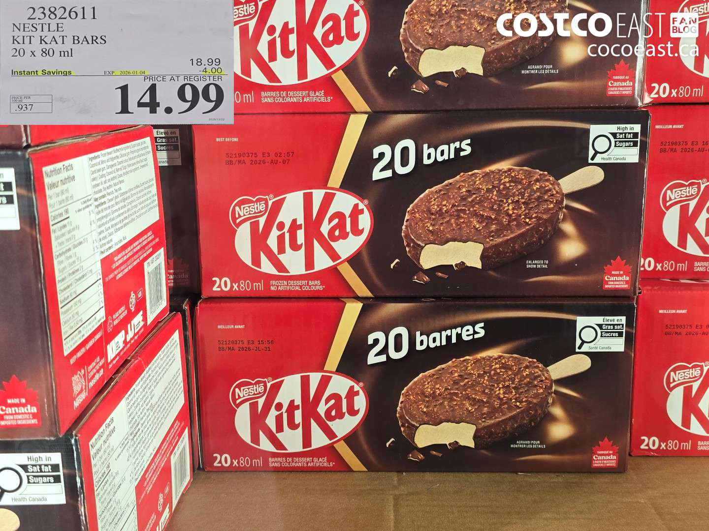 2382611 NESTLE KIT KAT BARS 20 x 80 ml ($4.50 INSTANT SAVINGS EXPIRES ON 2026-01-04) $14.99
