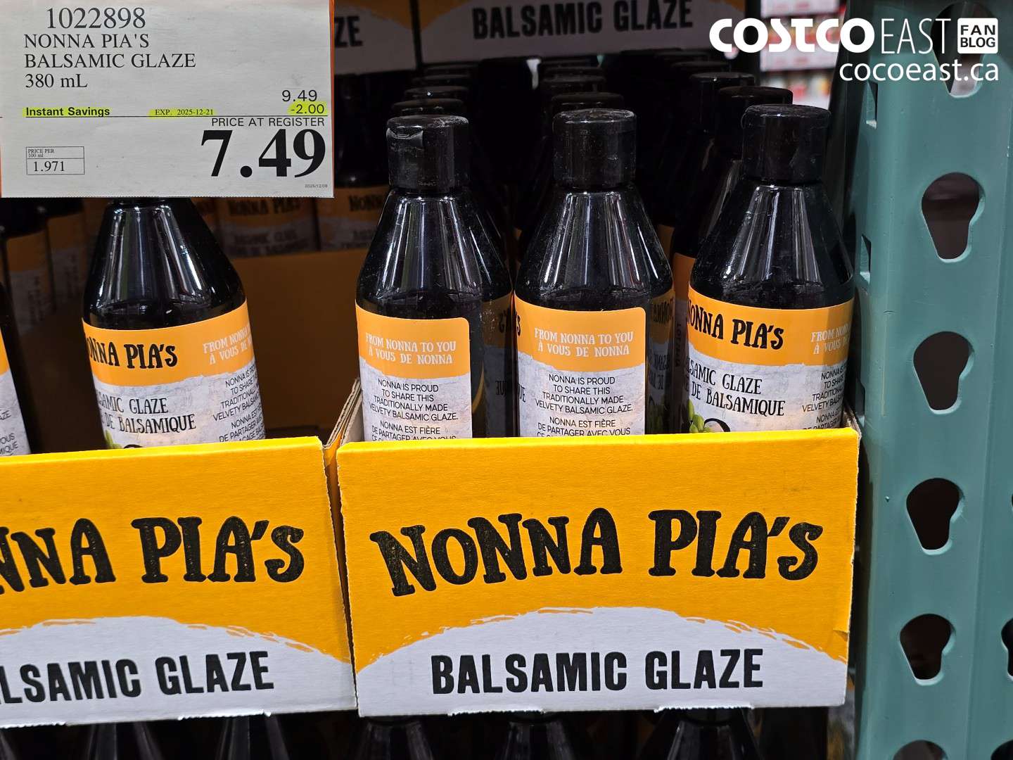 1022898 NONNA PIA'S BALSAMIC GLAZE 380 mL ($2.00 INSTANT SAVINGS EXPIRES ON 2025-12-21) $7.49