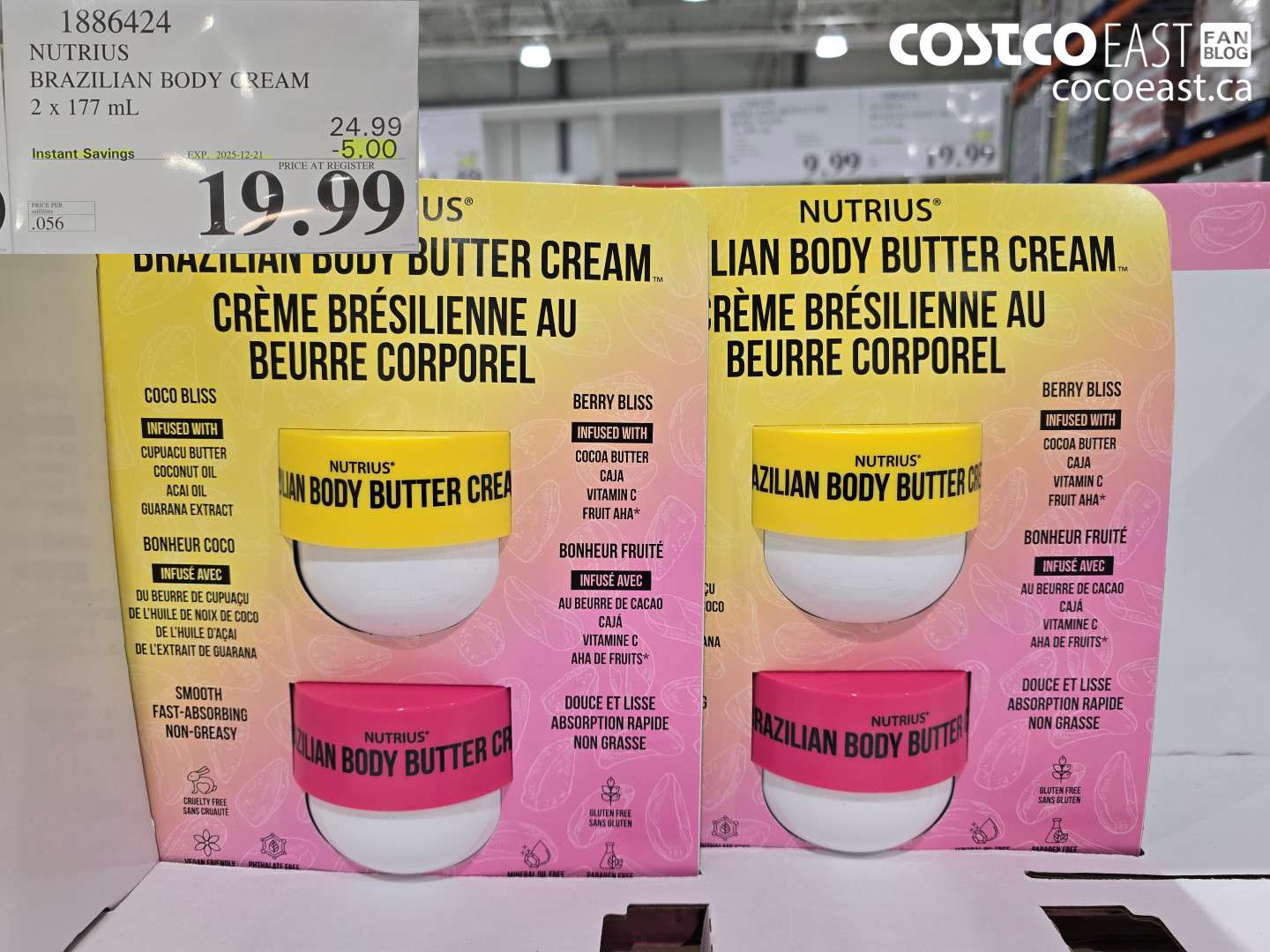 1886424 NUTRIUS BRAZILIAN BODY CREAM 2 X 177 ML ($5.00 INSTANT SAVINGS EXPIRES ON 2025-12-21) $19.99