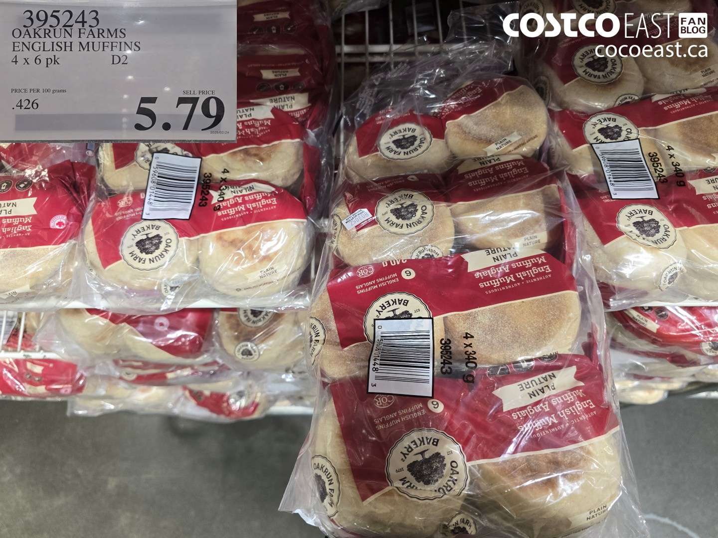 395243 OAKRUN FARMS ENGLISH MUFFINS 4 X 6 PK $5.79