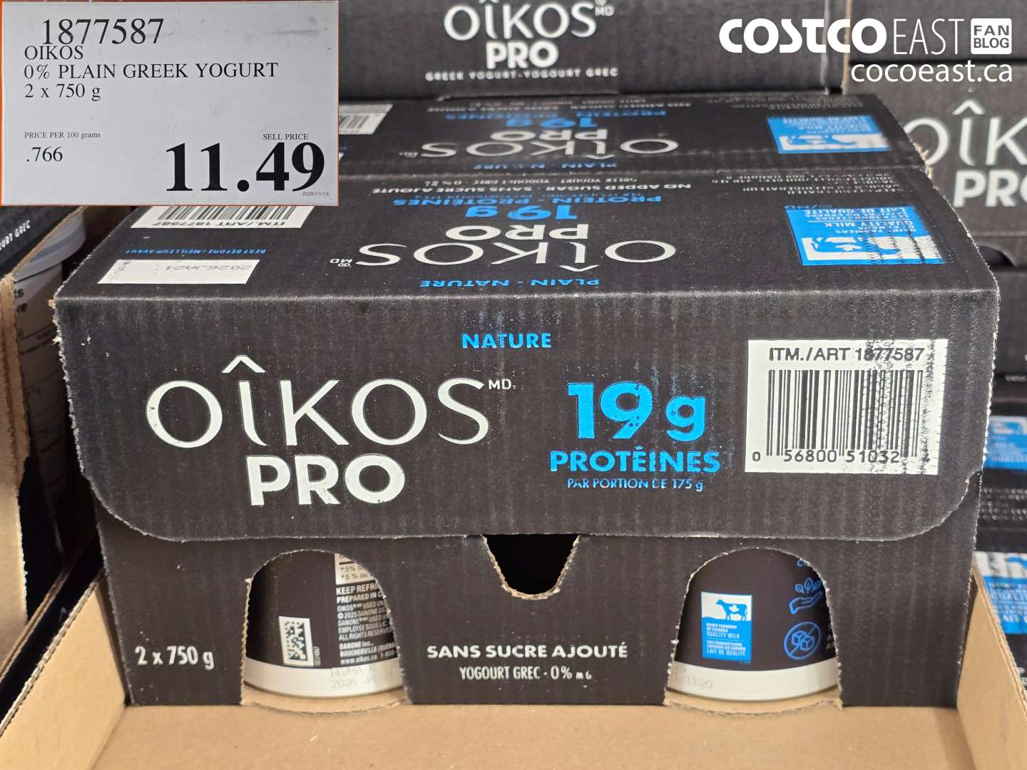 1877587 OIKOS 0% PLAIN GREEK YOGURT 2 x 750 g $11.49