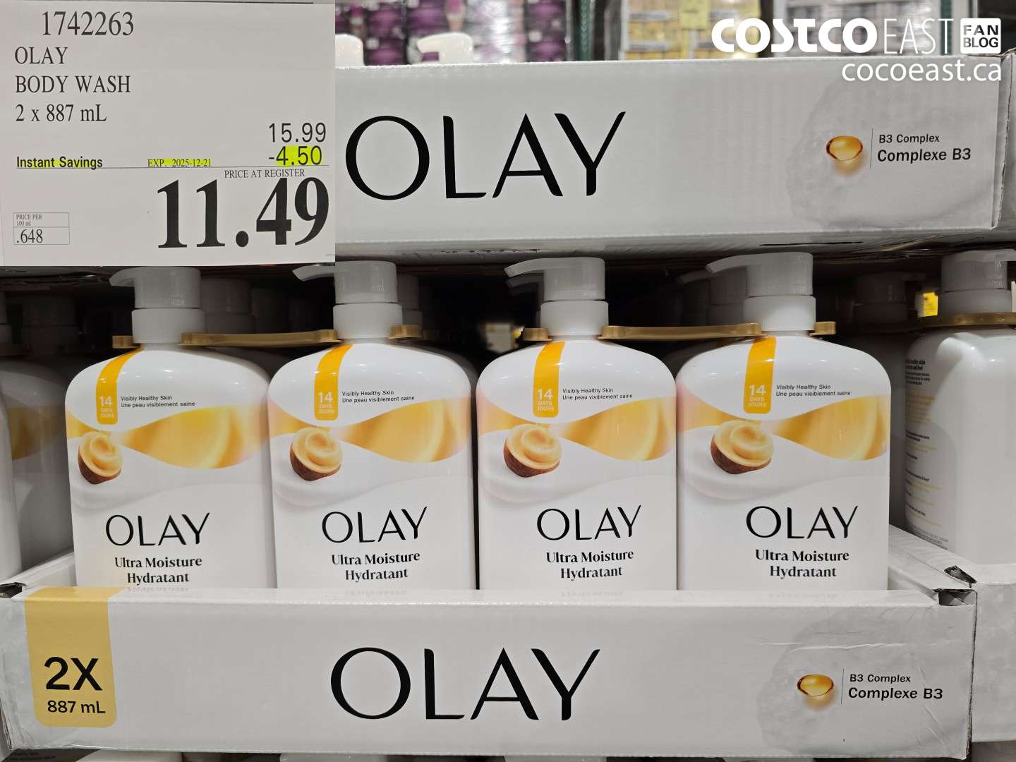 1742263 OLAY BODY WASH 2 X 887 mL ($4.50 INSTANT SAVINGS EXPIRES ON 2025-12-21) $11.49