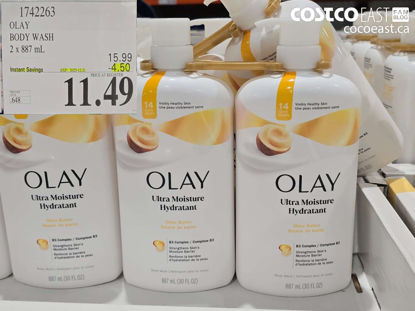 1742263 OLAY BODY WASH 2 X 887 mL ($4.50 INSTANT SAVINGS EXPIRES ON 2025-12-21) $11.49
