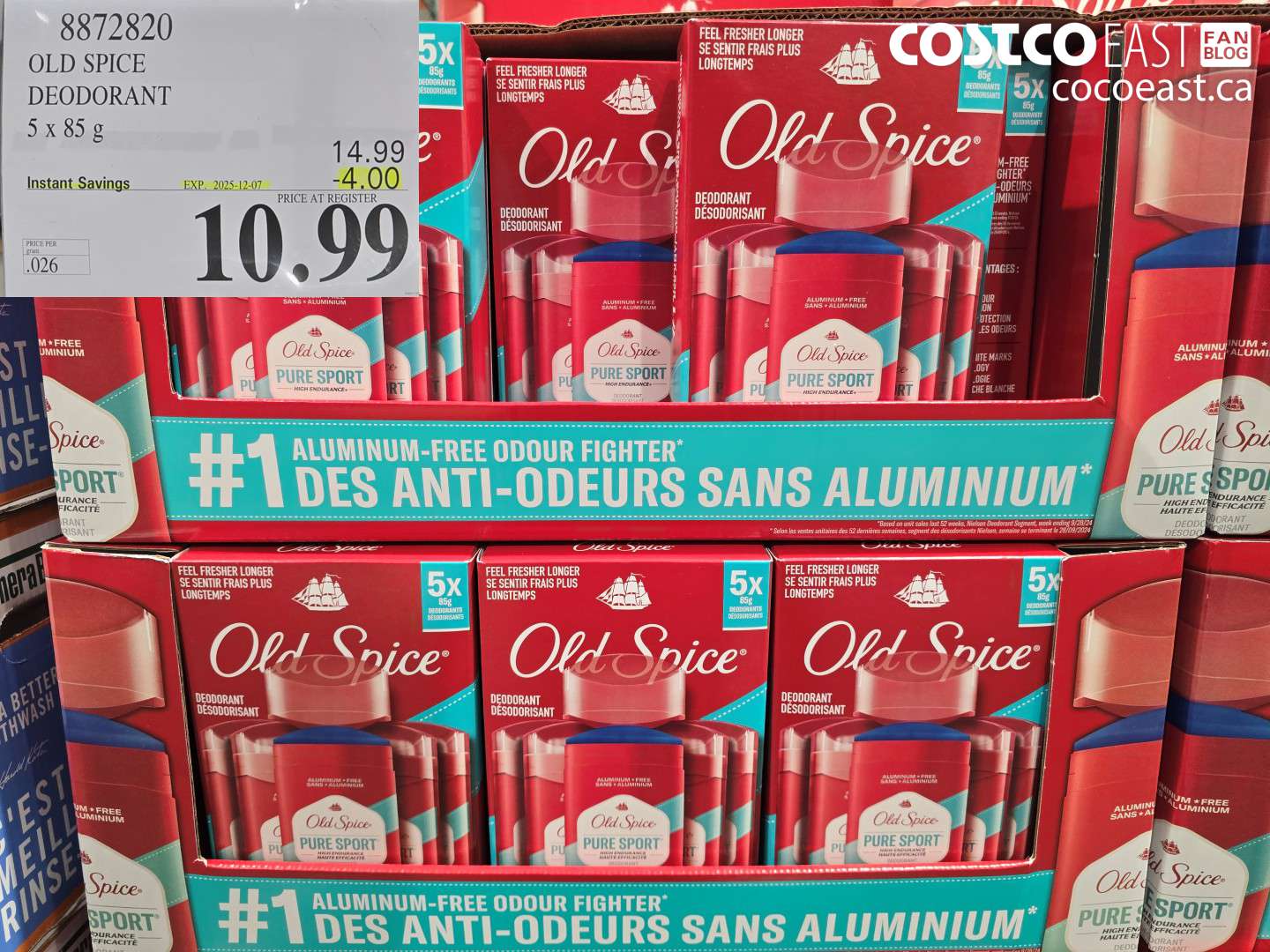 8872820 OLD SPICE DEODORANT 5 x 85G ($4.00 INSTANT SAVINGS EXPIRES ON 2025-12-07) $10.99