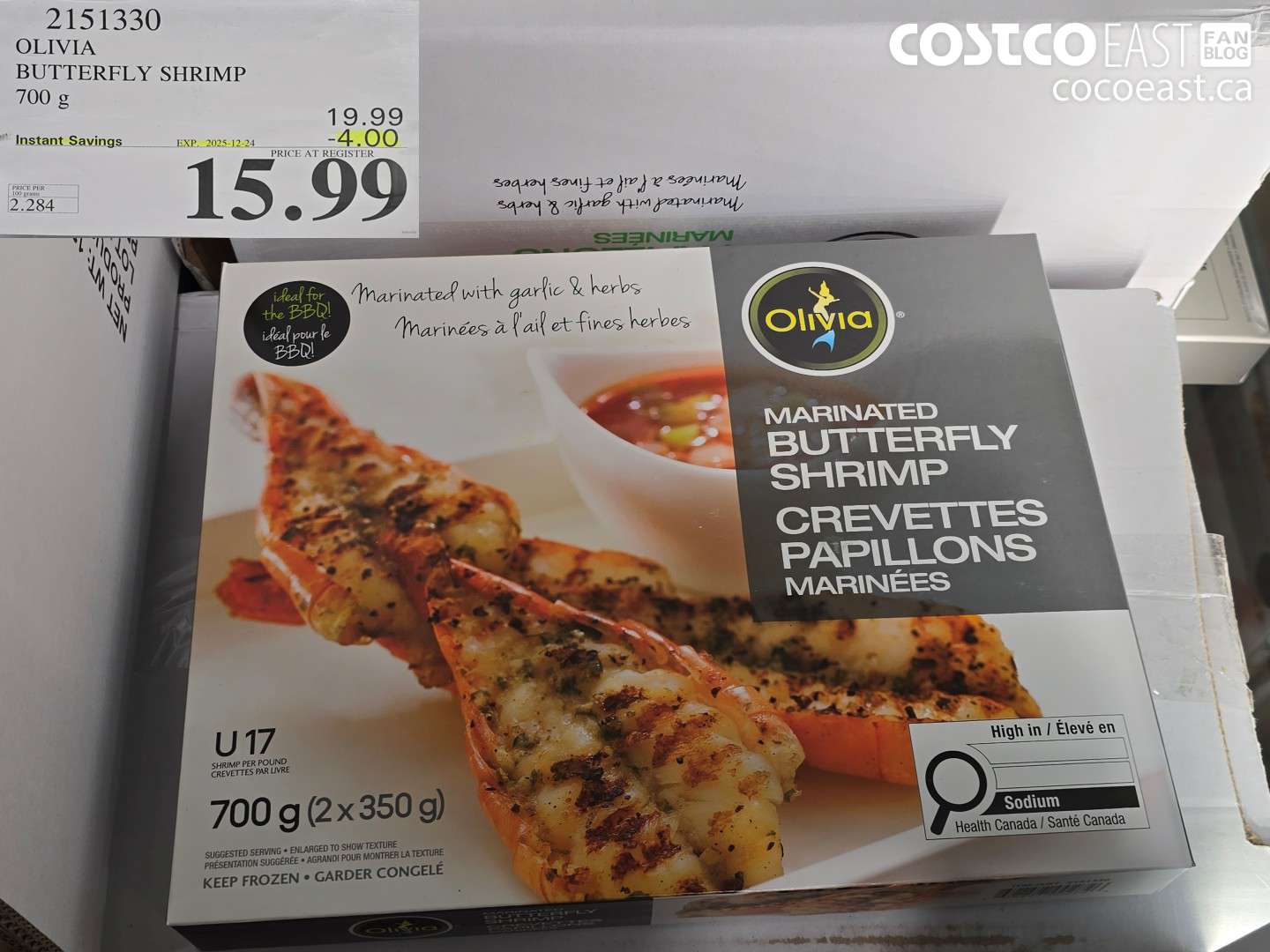 2151330 OLIVIA BUTTERFLY SHRIMP 700 g ($4.00 INSTANT SAVINGS EXPIRES ON 2025-12-24) $15.99