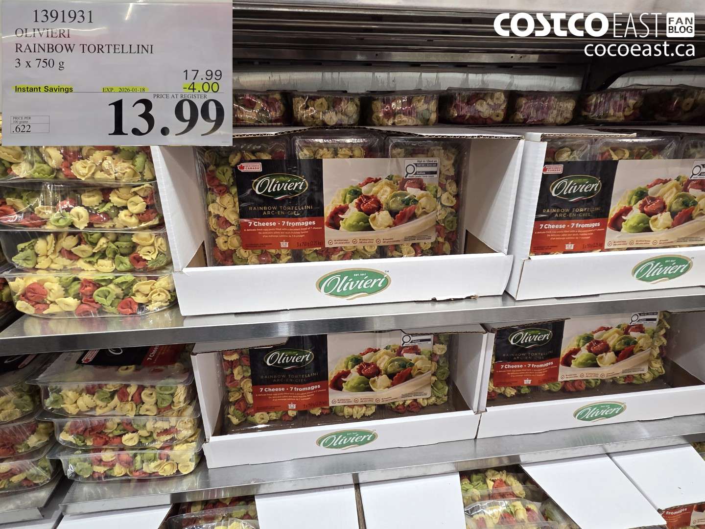 1391931 OLIVIERI RAINBOW TORTELLINI 3 x 750G ($3.50 INSTANT SAVINGS EXPIRES ON 2026-01-18) $13.99