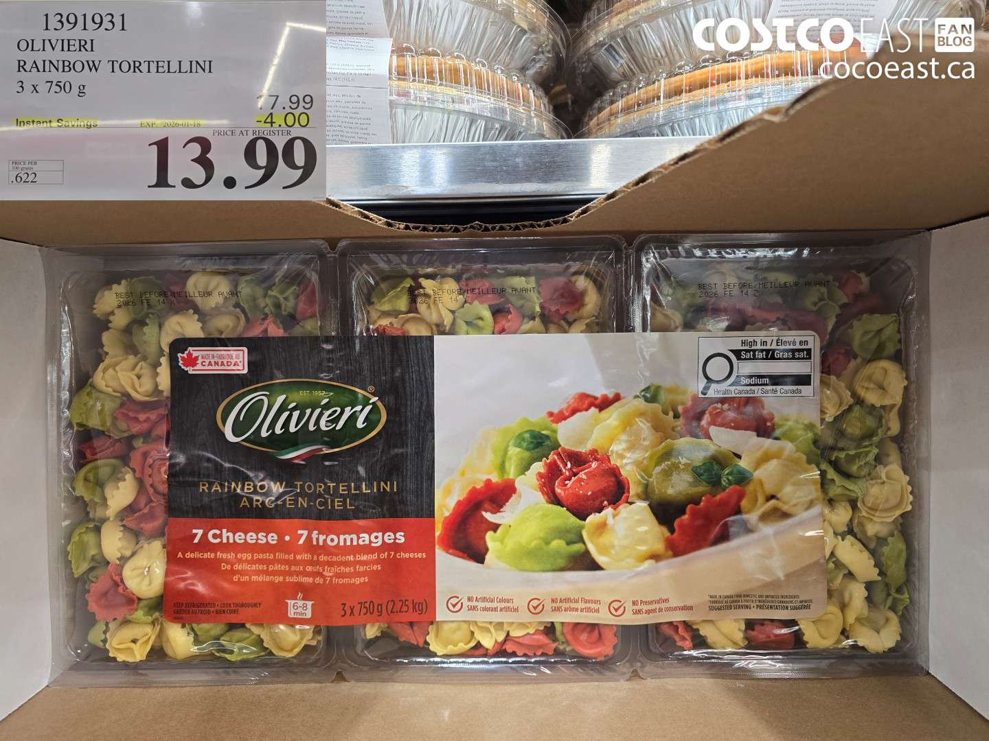 1391931 OLIVIERI RAINBOW TORTELLINI 3 x 750G ($3.50 INSTANT SAVINGS EXPIRES ON 2026-01-18) $13.99