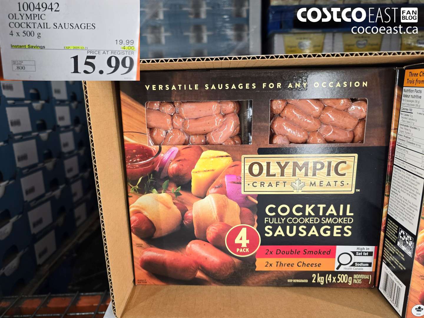 1004942 OLYMPIC COCKTAIL SAUSAGES 4 X 500 G ($4.00 INSTANT SAVINGS EXPIRES ON 2025-12-21) $15.99