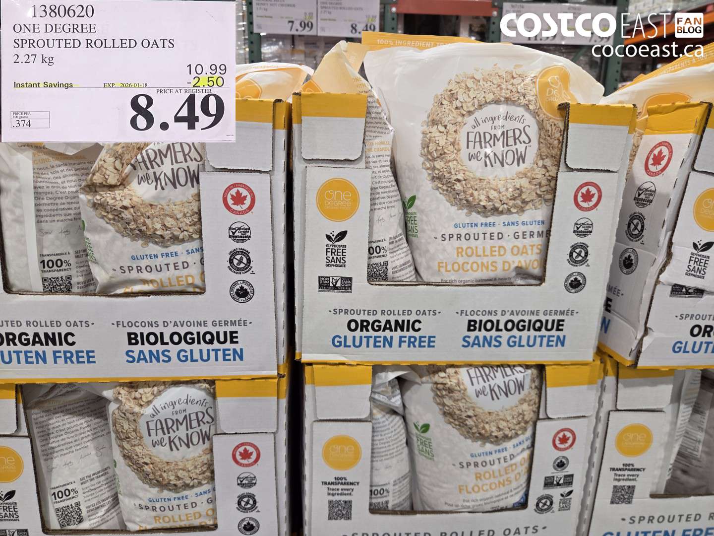 1380620 ONE DEGREE SPROUTED ROLLED OATS 2.27 KG ($2.50 INSTANT SAVINGS EXPIRES ON 2026-01-18) $8.49