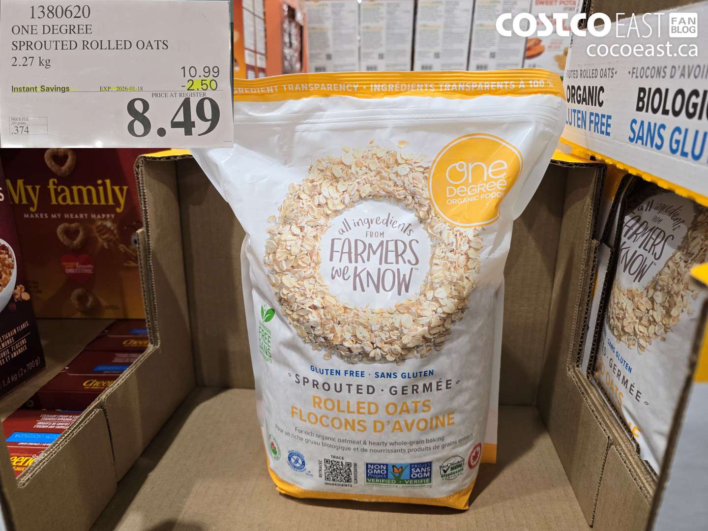 1380620 ONE DEGREE SPROUTED ROLLED OATS 2.27 KG ($2.50 INSTANT SAVINGS EXPIRES ON 2026-01-18) $8.49