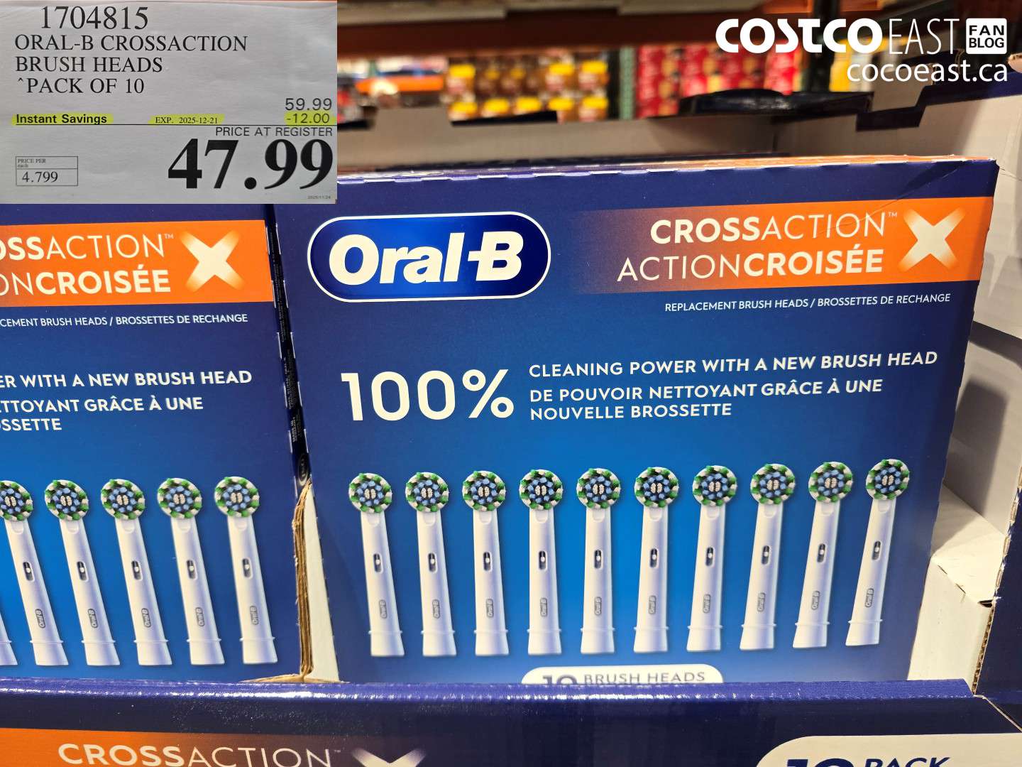 1704815 ORAL-B CROSSACTION BRUSH HEADS PACK OF 10 ($12.00 INSTANT SAVINGS EXPIRES ON 2025-12-21) $47.99