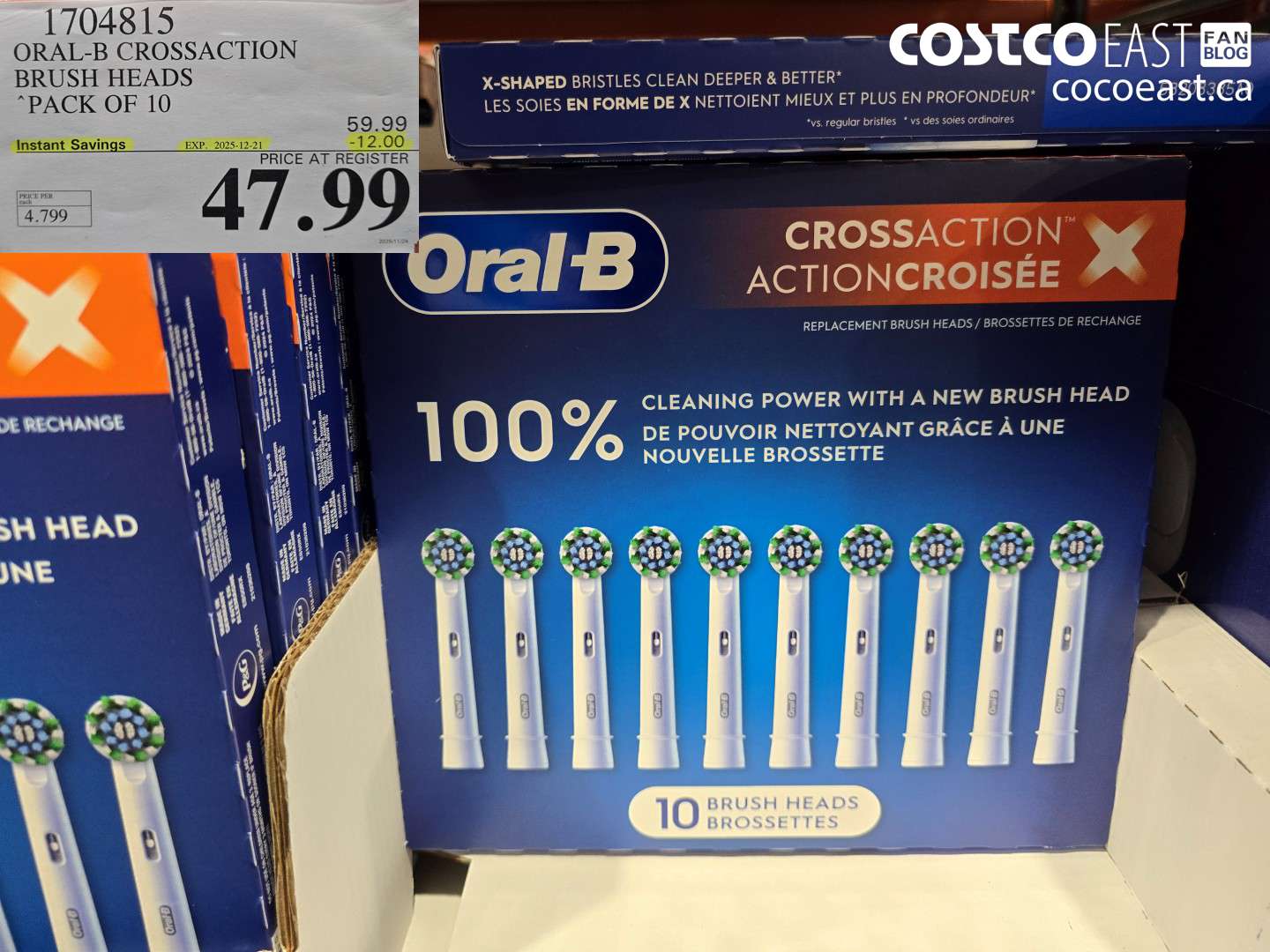 1704815 ORAL-B CROSSACTION BRUSH HEADS PACK OF 10 ($12.00 INSTANT SAVINGS EXPIRES ON 2025-12-21) $47.99