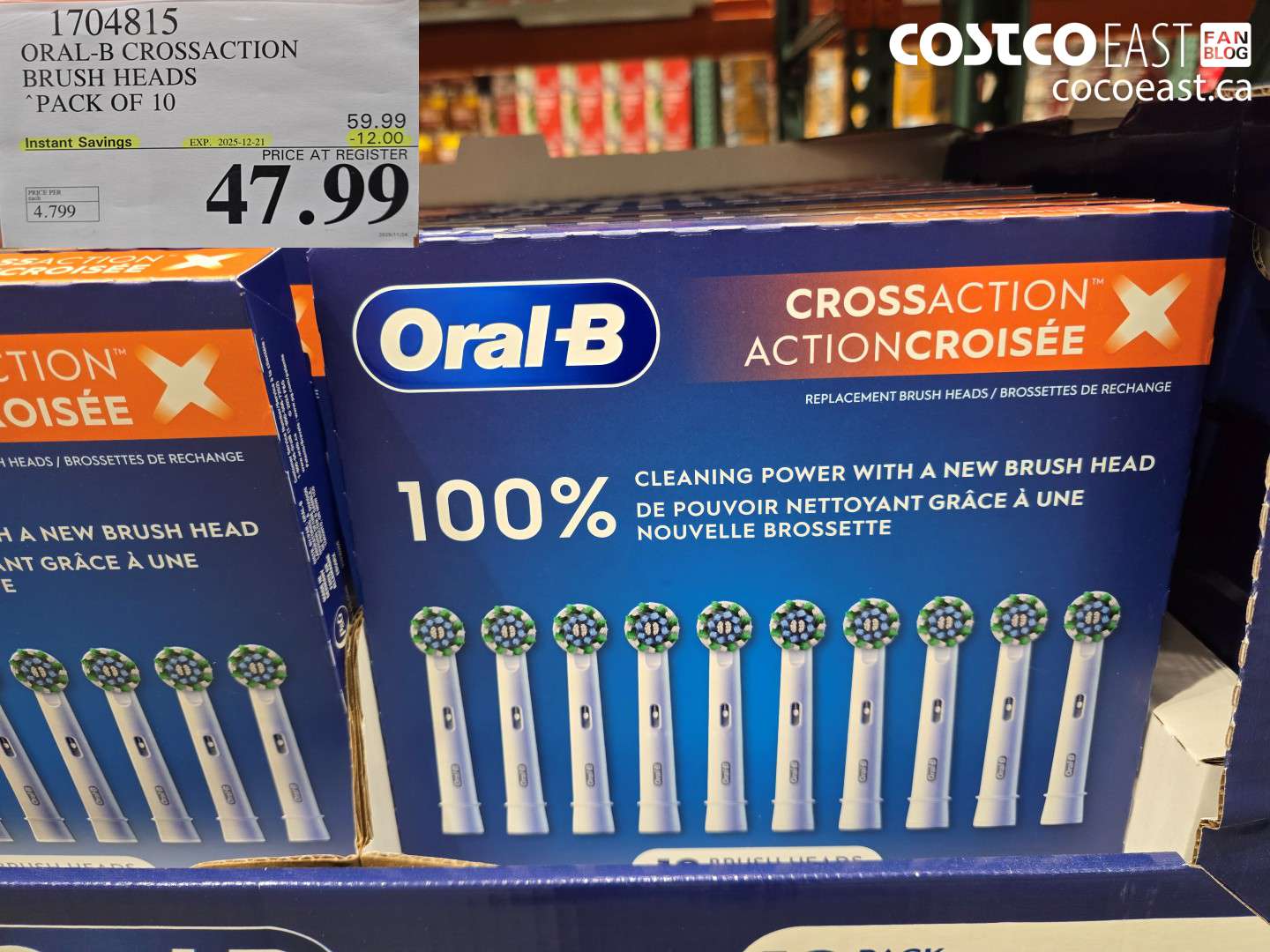 1704815 ORAL-B CROSSACTION BRUSH HEADS PACK OF 10 ($12.00 INSTANT SAVINGS EXPIRES ON 2025-12-21) $47.99