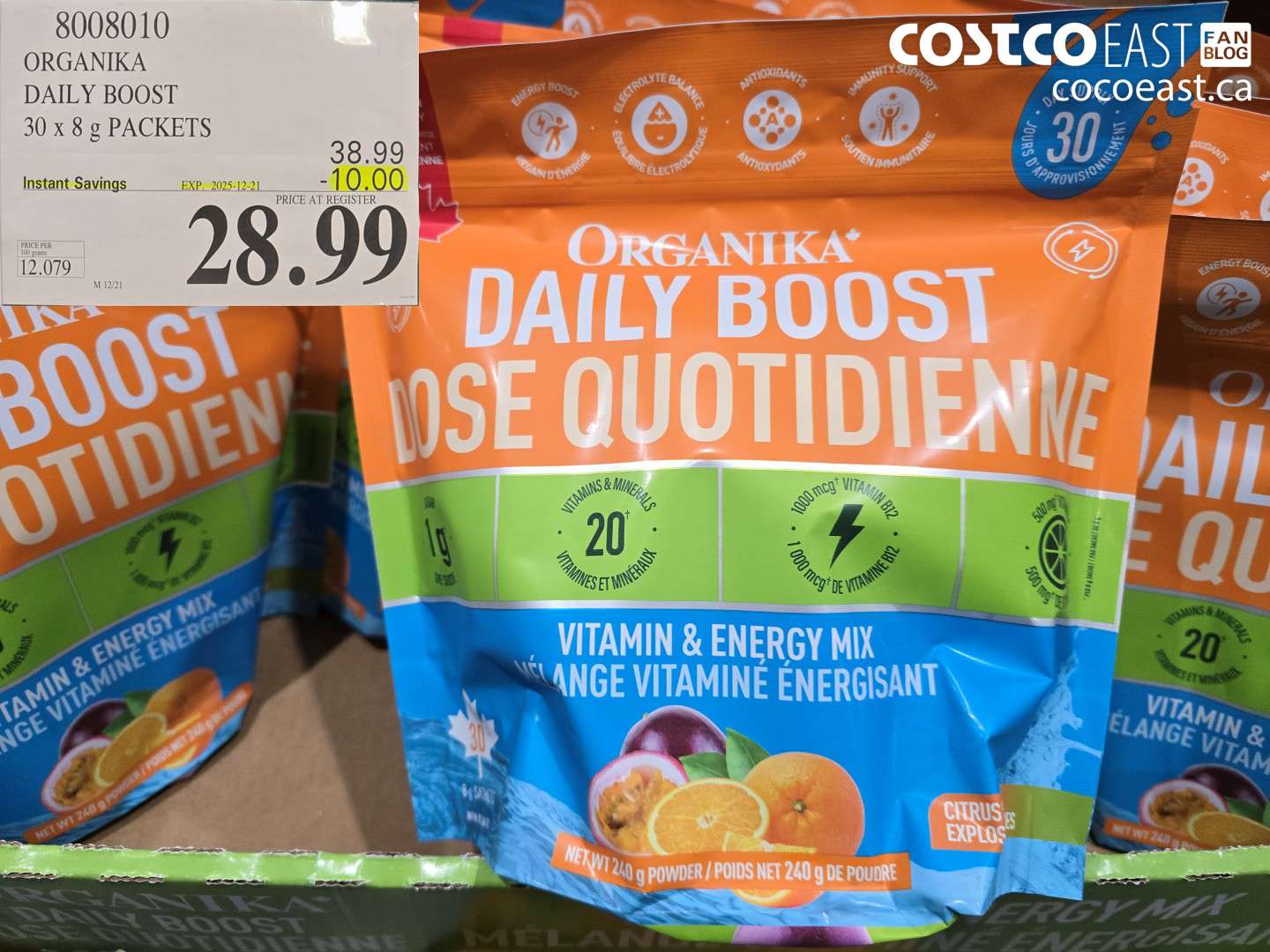 8008010 ORGANIKA DAILY BOOST 30 x 8 g PACKETS ($10.00 INSTANT SAVINGS EXPIRES ON 2025-12-21) $28.99