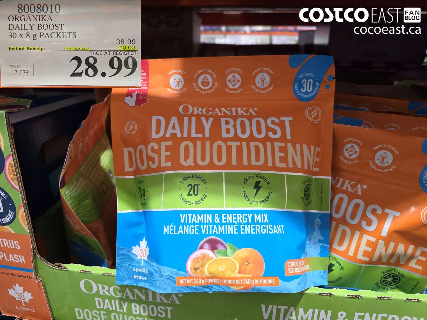 8008010 ORGANIKA DAILY BOOST 30 x 8 g PACKETS ($10.00 INSTANT SAVINGS EXPIRES ON 2025-12-28) $28.99