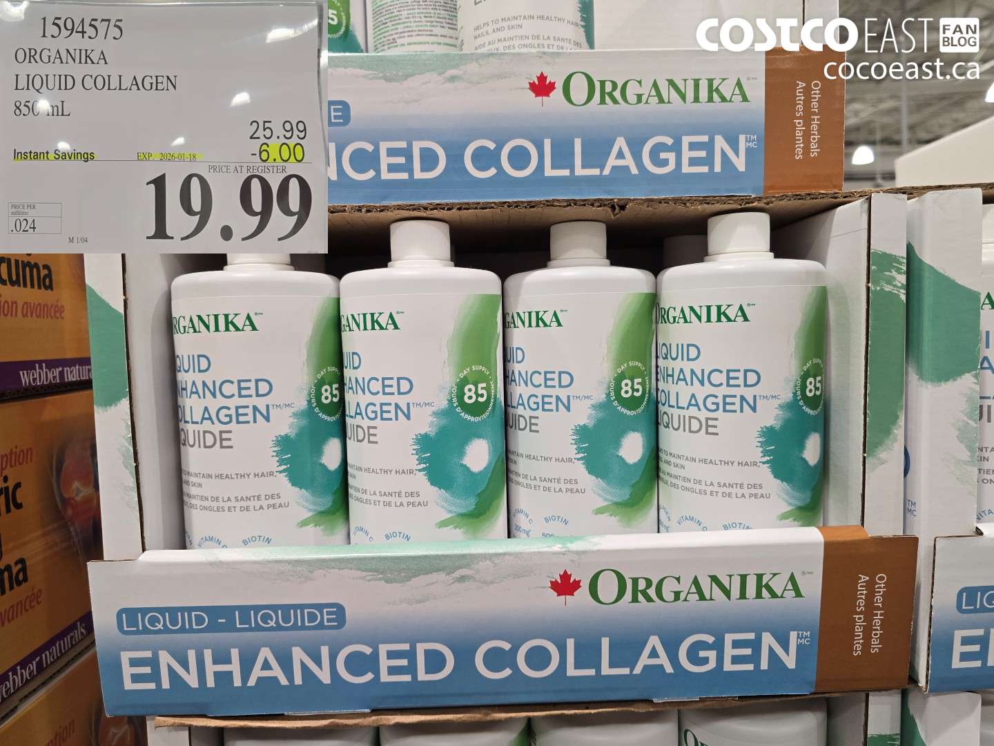 1594575 ORGANIKA LIQUID COLLAGEN 850 ML ($6.00 INSTANT SAVINGS EXPIRES ON 2026-01-18) $19.99