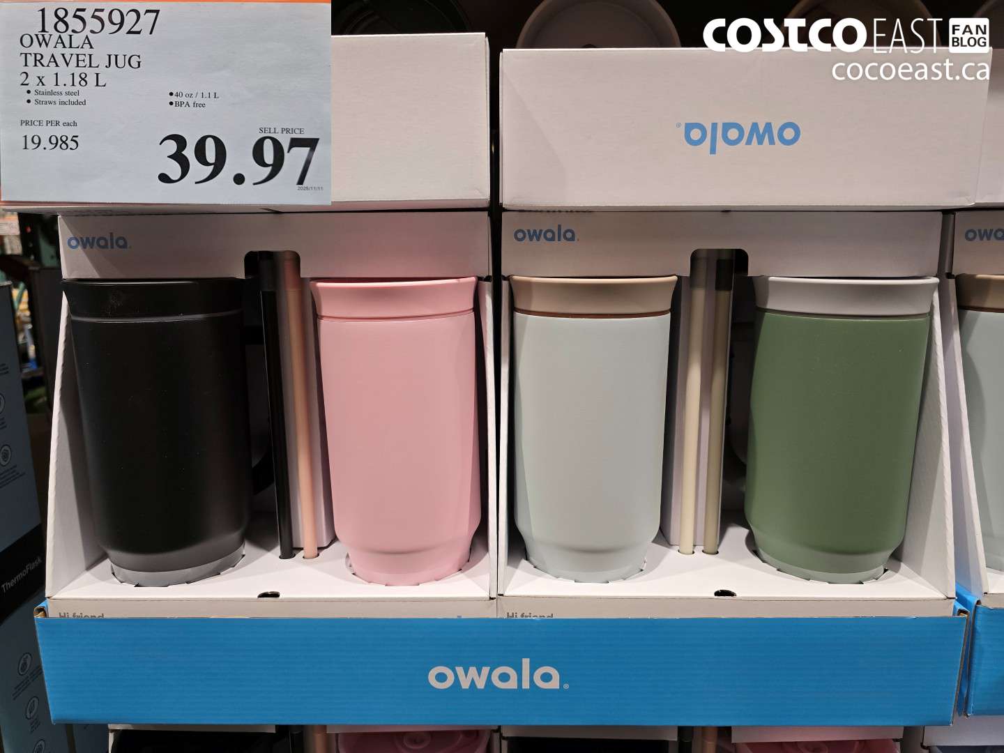 1855927 OWALA TRAVEL JUG PACK OF 2 X 1.18 L $39.97