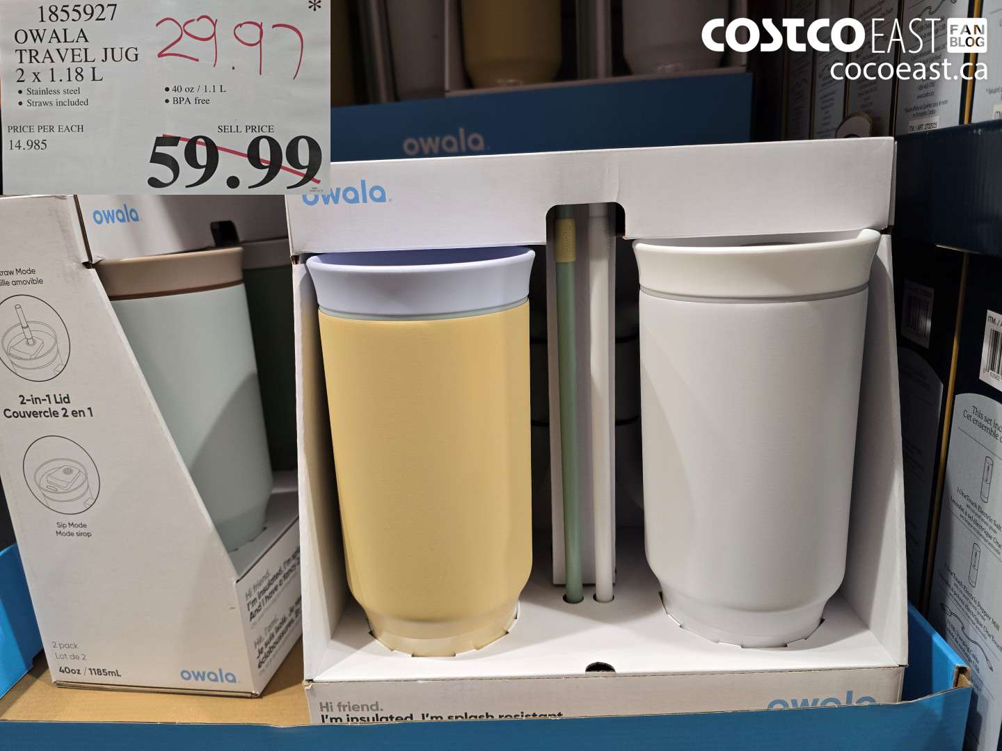 1855927 OWALA TRAVEL JUG PACK OF 2 X 1.18 L $29.97