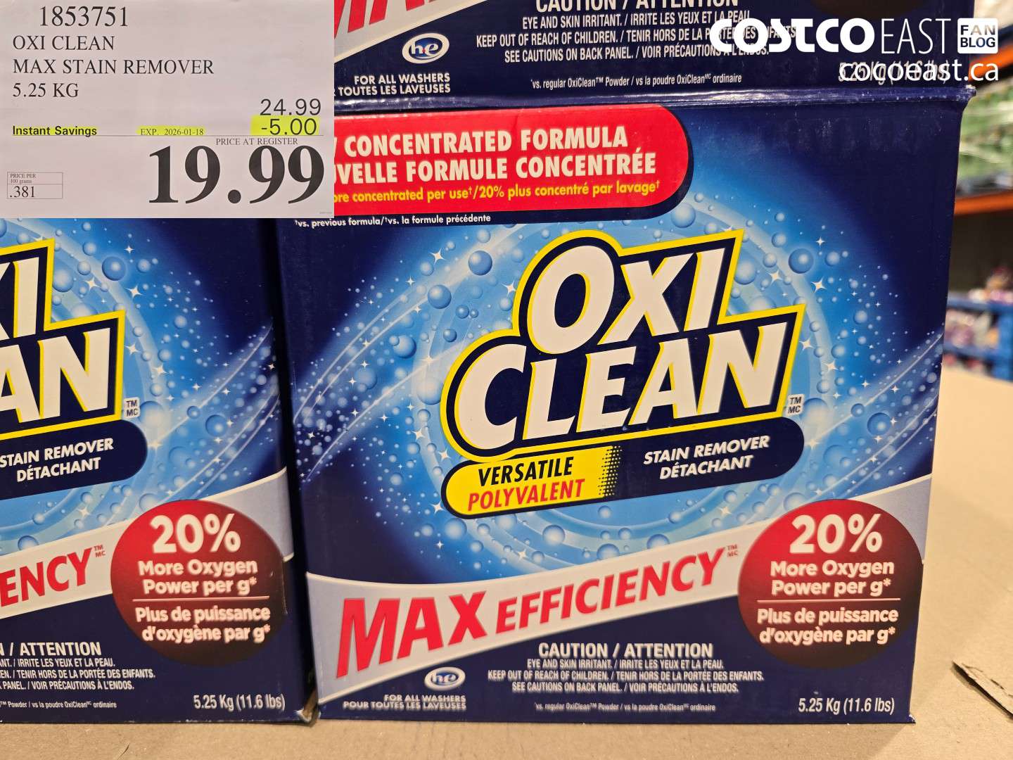 1853751 OXI CLEAN MAX STAIN REMOVER 5.25 KG ($5.00 INSTANT SAVINGS EXPIRES ON 2026-01-18) $19.99