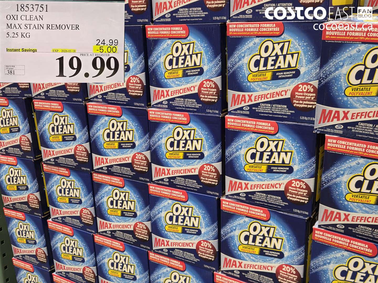 1853751 OXI CLEAN MAX STAIN REMOVER 5.25 KG ($5.00 INSTANT SAVINGS EXPIRES ON 2026-01-18) $19.99