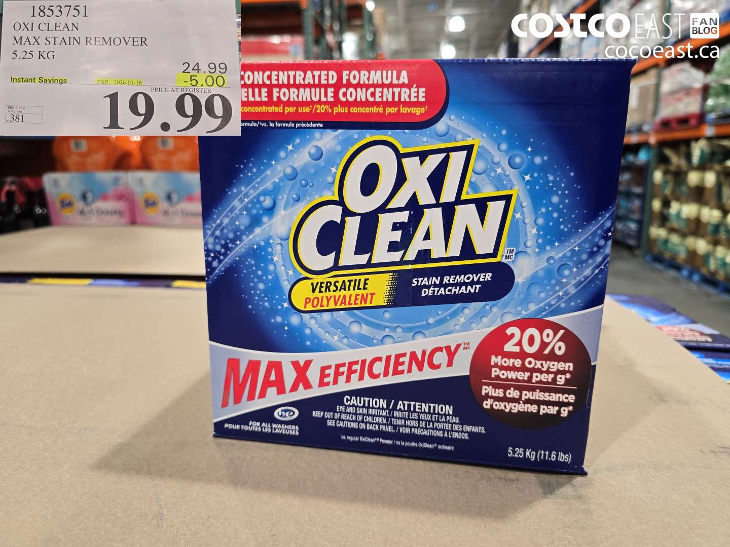 1853751 OXI CLEAN MAX STAIN REMOVER 5.25 KG ($5.00 INSTANT SAVINGS EXPIRES ON 2026-01-18) $19.99