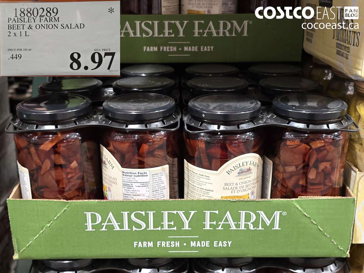1880289 PAISLEY FARM BEETS & ONION SALAD 2 X 1L $14.99