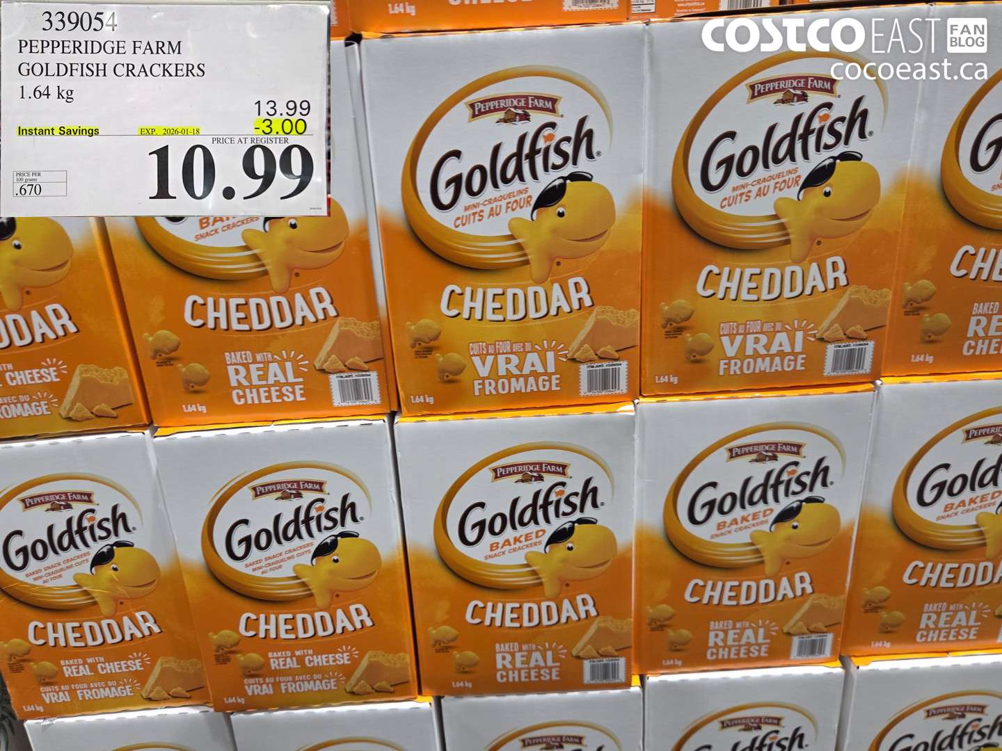 339054 PEPPERIDGE FARM GOLDFISH CHEDDAR 1.64 KG ($3.00 INSTANT SAVINGS EXPIRES ON 2025-01-18) $10.99