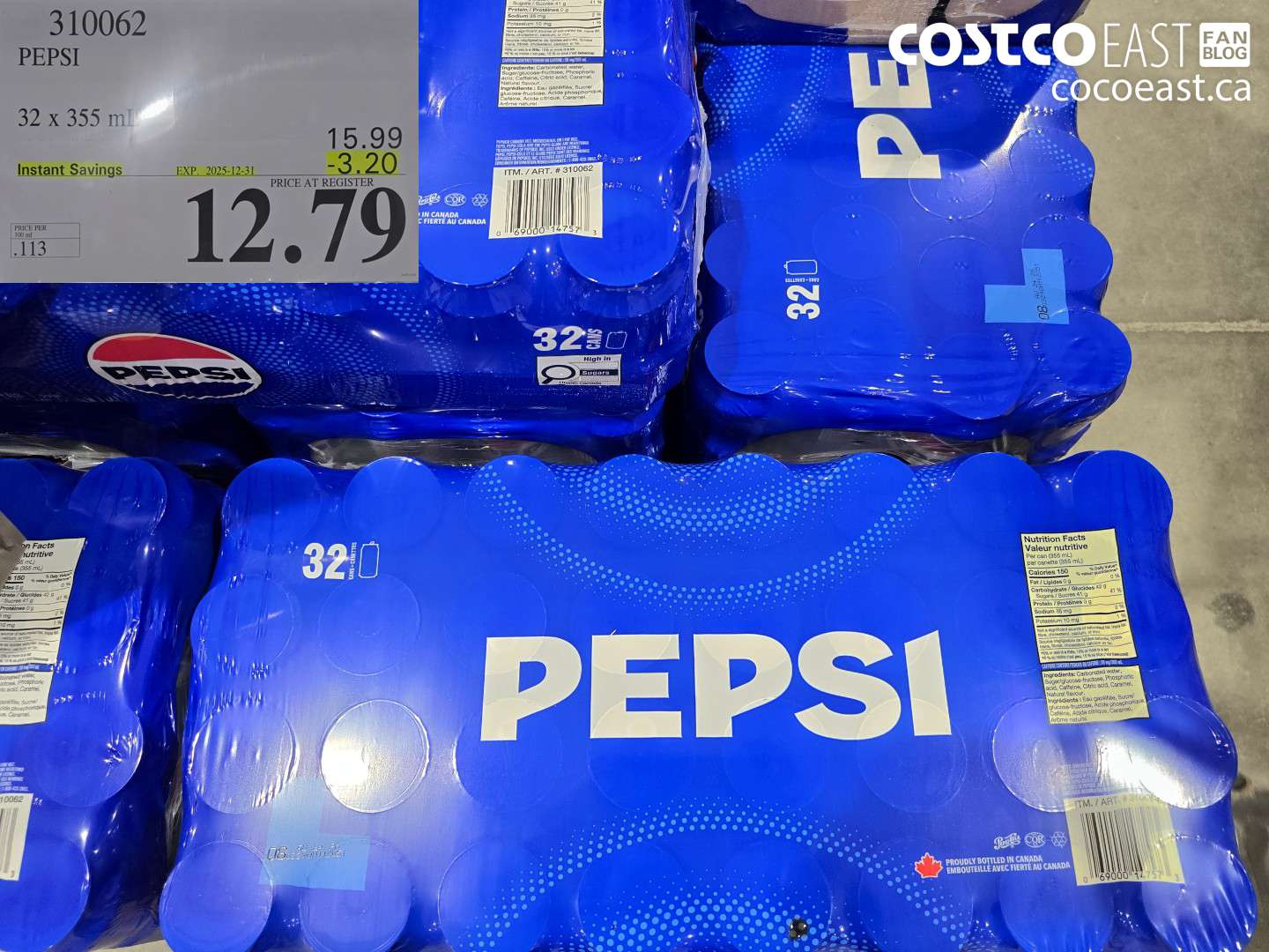 310062 PEPSI 32 X 355 ML ($3.20 INSTANT SAVINGS EXPIRES ON 2025-12-31) $12.79
