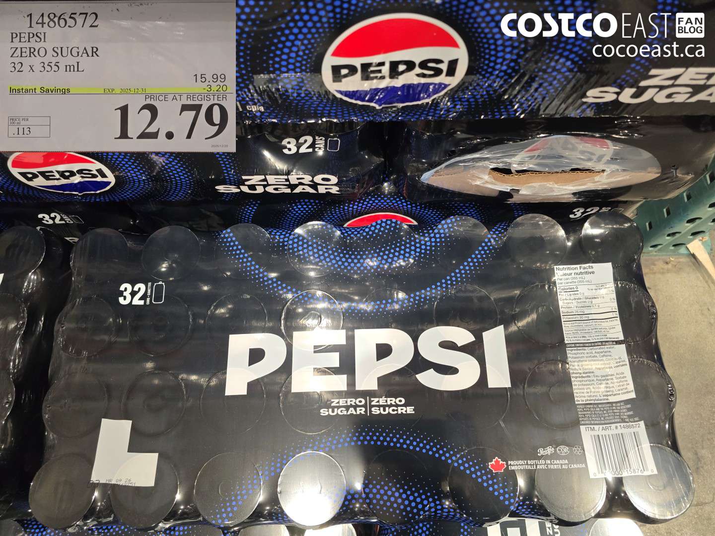 1486572 PEPSI ZERO SUGAR 32 X 355 ML ($3.20 INSTANT SAVINGS EXPIRES ON 2025-12-31) $12.79