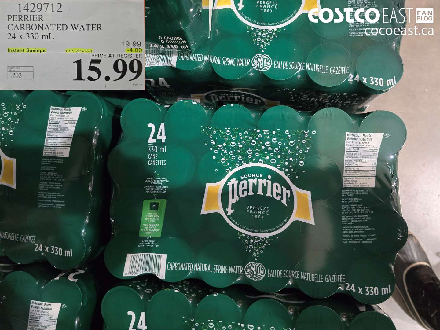 1429712 PERRIER CARBONATED WATER 24 x 330 mL ($4.00 INSTANT SAVINGS EXPIRES ON 2025-12-21) $15.99