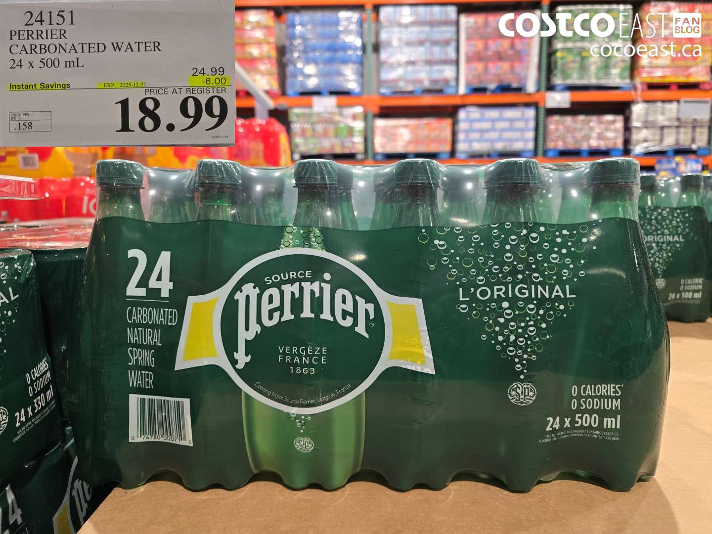 24151 PERRIER SPARKLING WATER 24 x 500 mL ($6.00 INSTANT SAVINGS EXPIRES ON 2025-12-21) $18.99