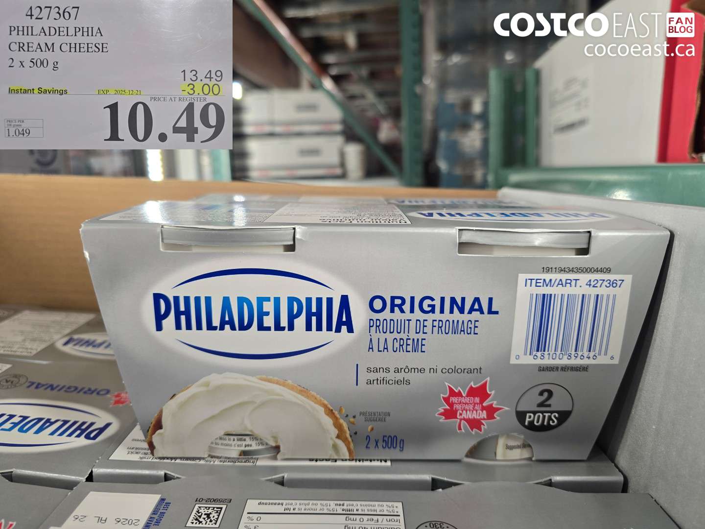 427367 PHILADELPHIA CREAM CHEESE 2 x 500 g ($3.00 INSTANT SAVINGS EXPIRES ON 2025-12-21) $10.49