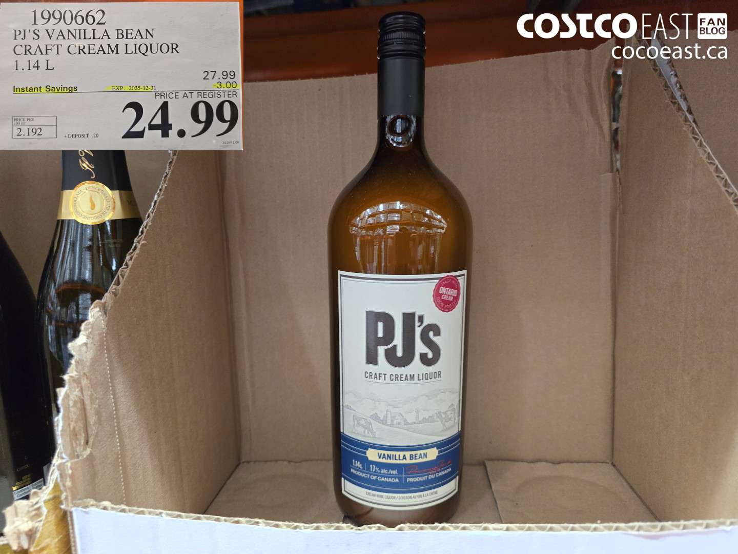 1990662 PJ'S VANILLA BEAN CRAFT CREAM LIQUOR 1.14 L ($3.00 INSTANT SAVINGS EXPIRES ON 2025-12-31) $24.99