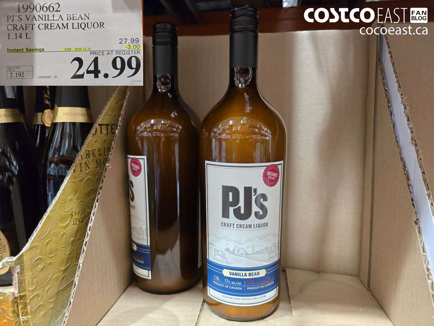 1990662 PJ'S VANILLA BEAN CRAFT CREAM LIQUOR 1.14 L ($3.00 INSTANT SAVINGS EXPIRES ON 2025-12-31) $24.99