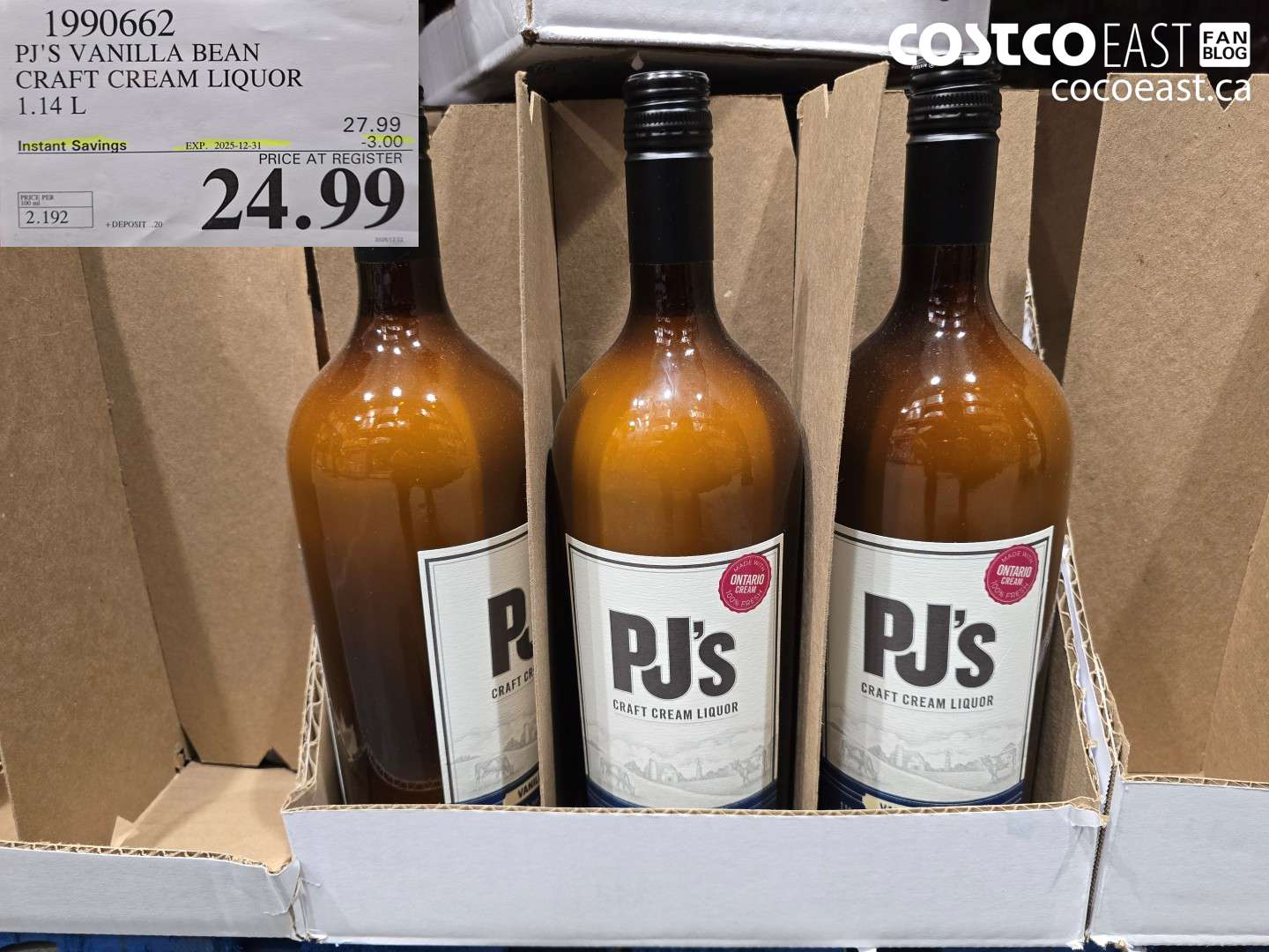 1990662 PJ'S VANILLA BEAN CRAFT CREAM LIQUOR 1.14 L ($3.00 INSTANT SAVINGS EXPIRES ON 2025-12-31) $24.99