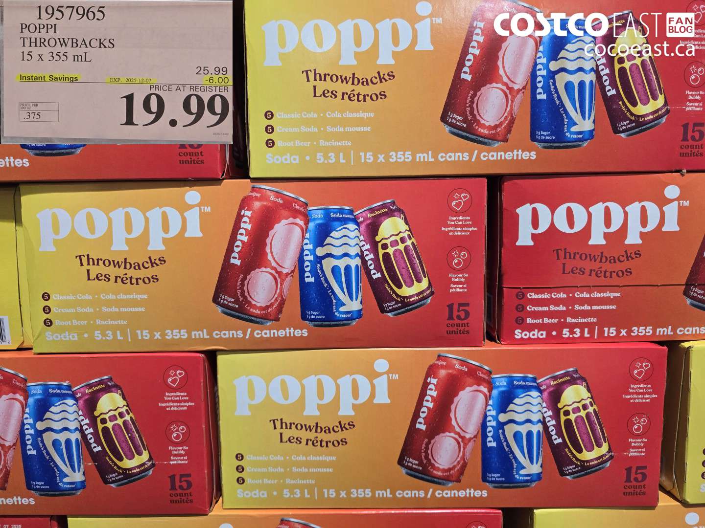 1957965 POPPI THROWBACKS 15 X 355 ML ($6.00 INSTANT SAVINGS EXPIRES ON 2025-12-07) $19.99