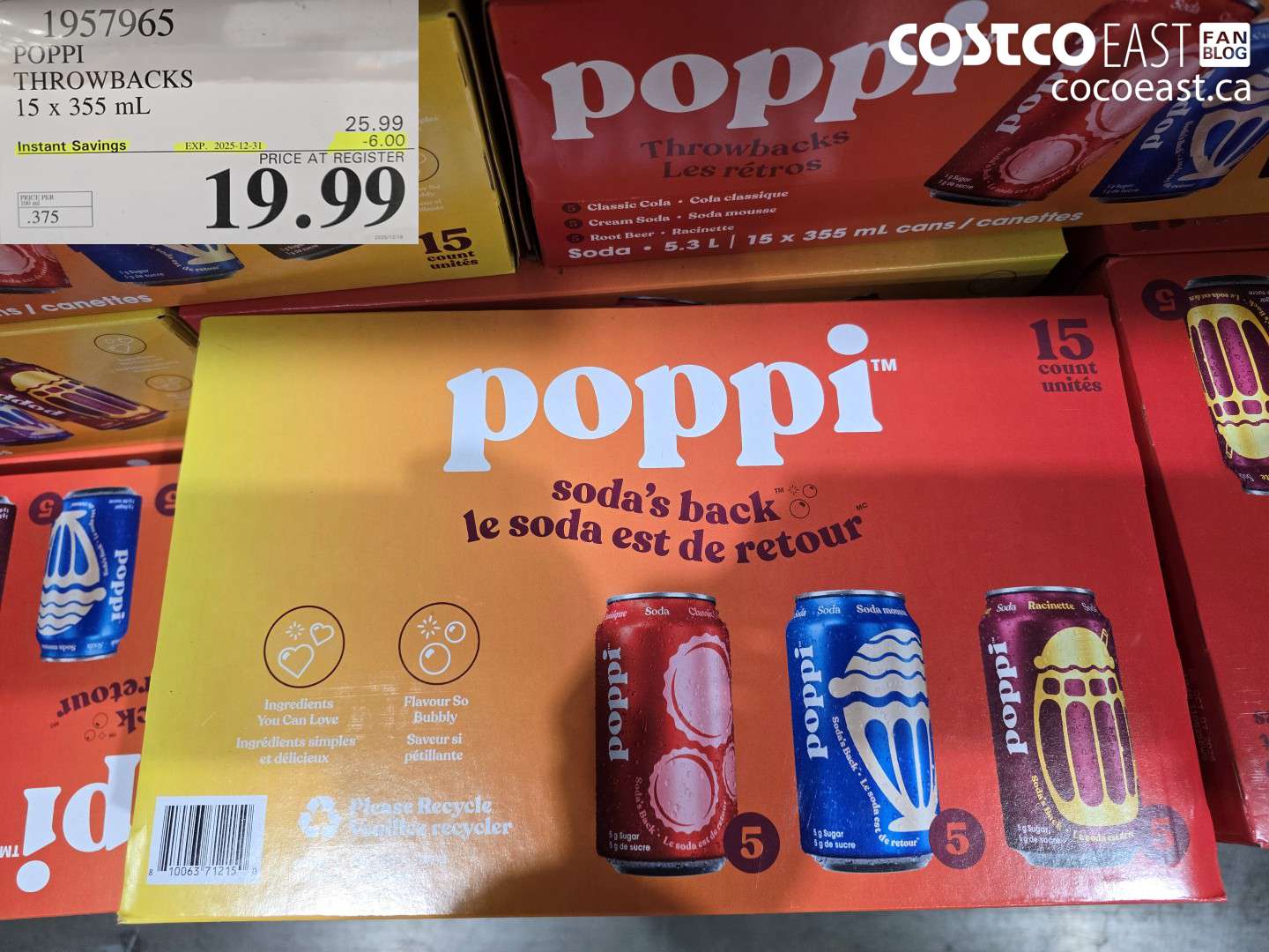 1957965 POPPI THROWBACKS 15 X 355 ML ($6.00 INSTANT SAVINGS EXPIRES ON 2025-12-31) $19.99