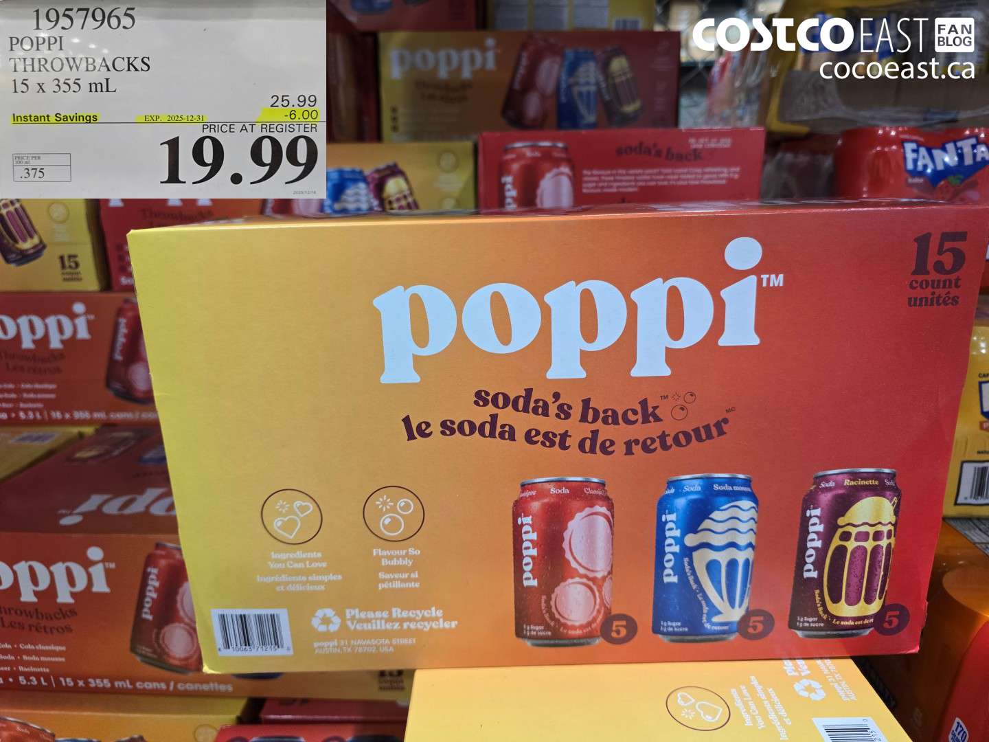 1957965 POPPI THROWBACKS 15 X 355 ML ($6.00 INSTANT SAVINGS EXPIRES ON 2025-12-31) $19.99