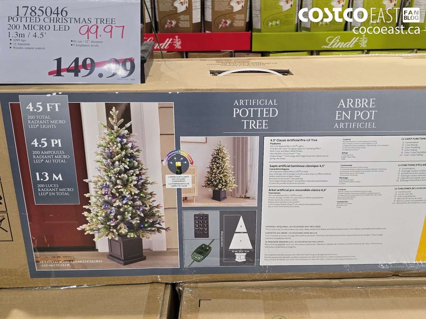 1785046 POTTED CHRISTMAS TREE 200 MICRO LED 13m /4.5' $99.97