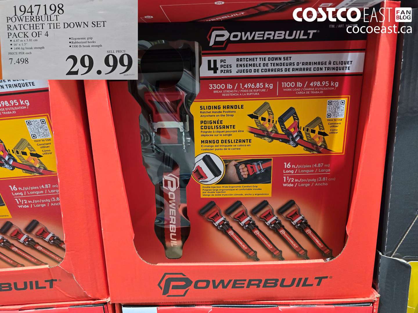 1947198 POWERBUILT RATCHET TIE DOWN SET PACK OF 4 $29.99